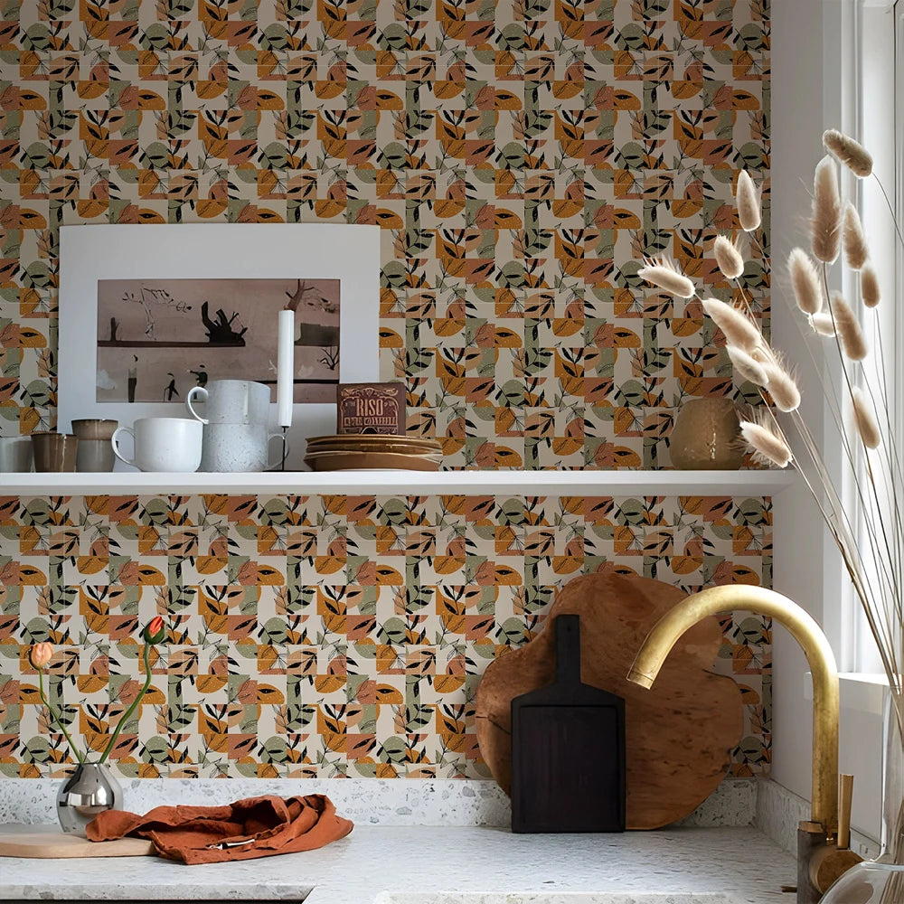 10 PCS Frosted Texture Boho Geometric Flower Waterproof Kitchen Wall Sticker Self-adhesive Floor Tile Stickers