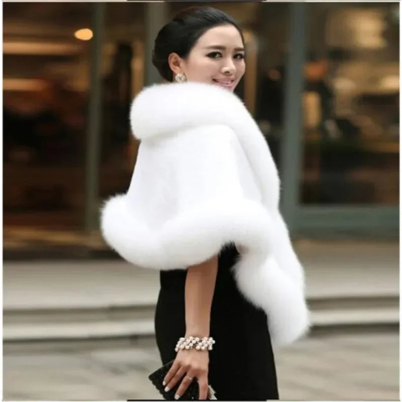 Luxury Faux Fur Scarf Cape Winter Warm Bolero Bridal Poncho Elegant Soft Mink Female Wedding Cloak Jacket E162