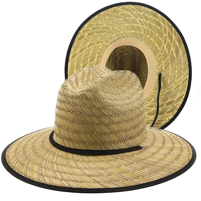 Men Women New Handwork Lifeguard Hat Straw Summer Beach Sun hat Outdoor Summer Wide Brim Panama Straw Girl Summer Hat