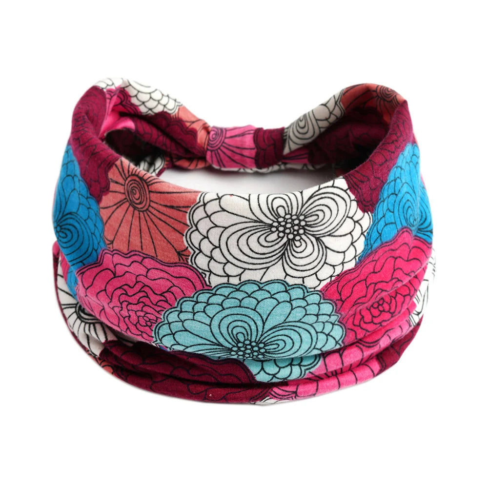 Boho Knot Turbans Yoga Elastic Head Wrap Women Headband Wide Hairbands Headwear Floral Bandanas Fashion Hair Band Accessories