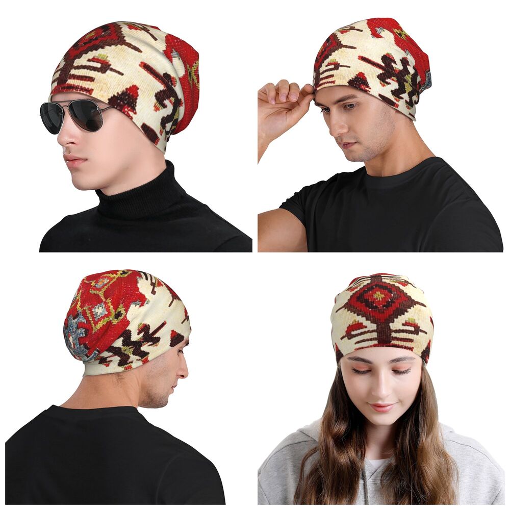Custom Persian Kilim Print Skullies Beanies Caps Cool Warm Knitted Hats Unisex Bohemian Geometric Ethnic Style Bonnet Hats