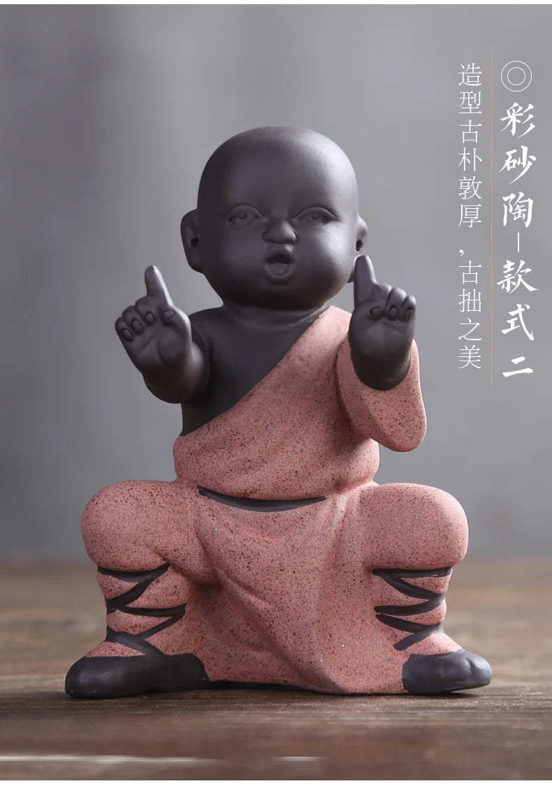4pcs--TOP Marvellous ART Spiritual realm OFFICE home Buddhism Buddha CHAN DAO Little Monk Chinese Kung Fu porcelain ceramic