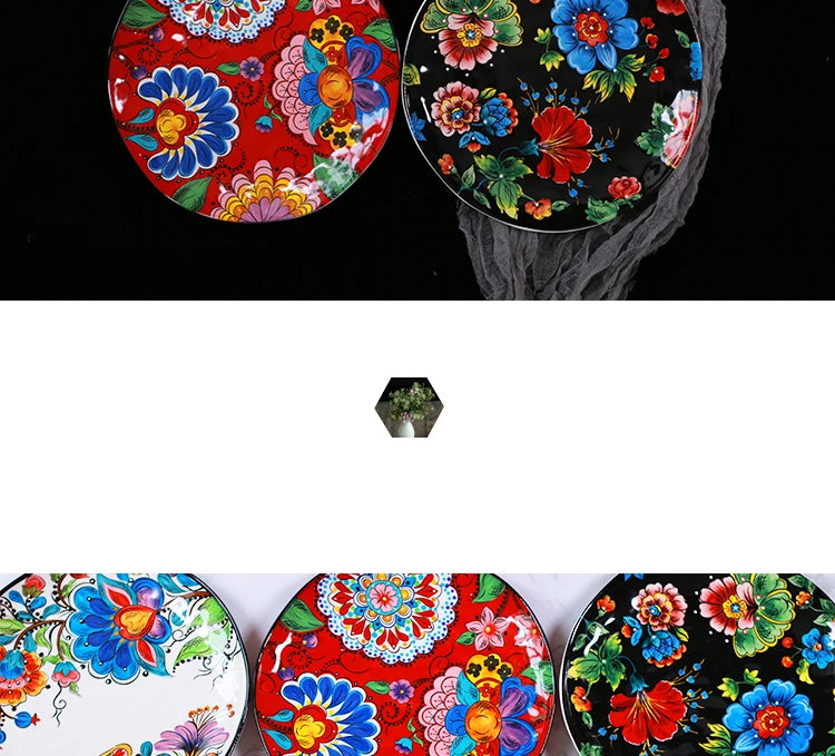 Creative Boho Ceramic Plate European Classical Painted Steak Pasta Dinner Plates Restaurant Hotel Serving Tray Home Tableware