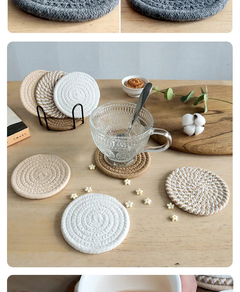 8Pcs/Set Cotton Rope Woven Round Coaster Set Mug Insulated Pad Boho Style Drink Coaster Tea Cup Mat For Coffee Home Decoration