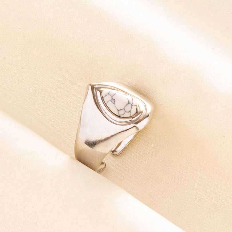 Chic Bohemian White Turquoise Statement Silver Color Ring Stainless Steel Opening Adjustable Boho Ring Jewelry Gifts Never Fade