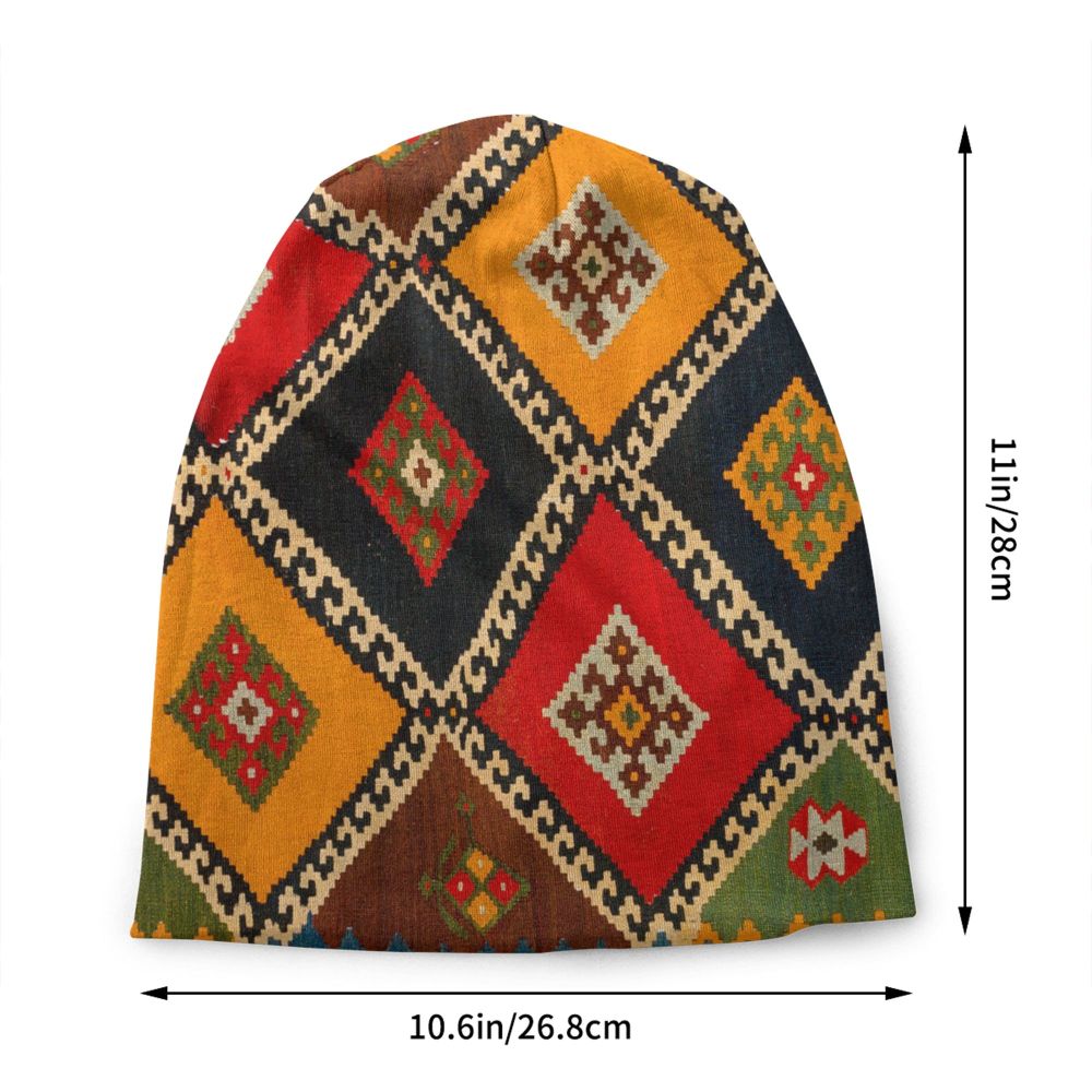 Custom Persian Kilim Print Skullies Beanies Caps Cool Warm Knitted Hats Unisex Bohemian Geometric Ethnic Style Bonnet Hats