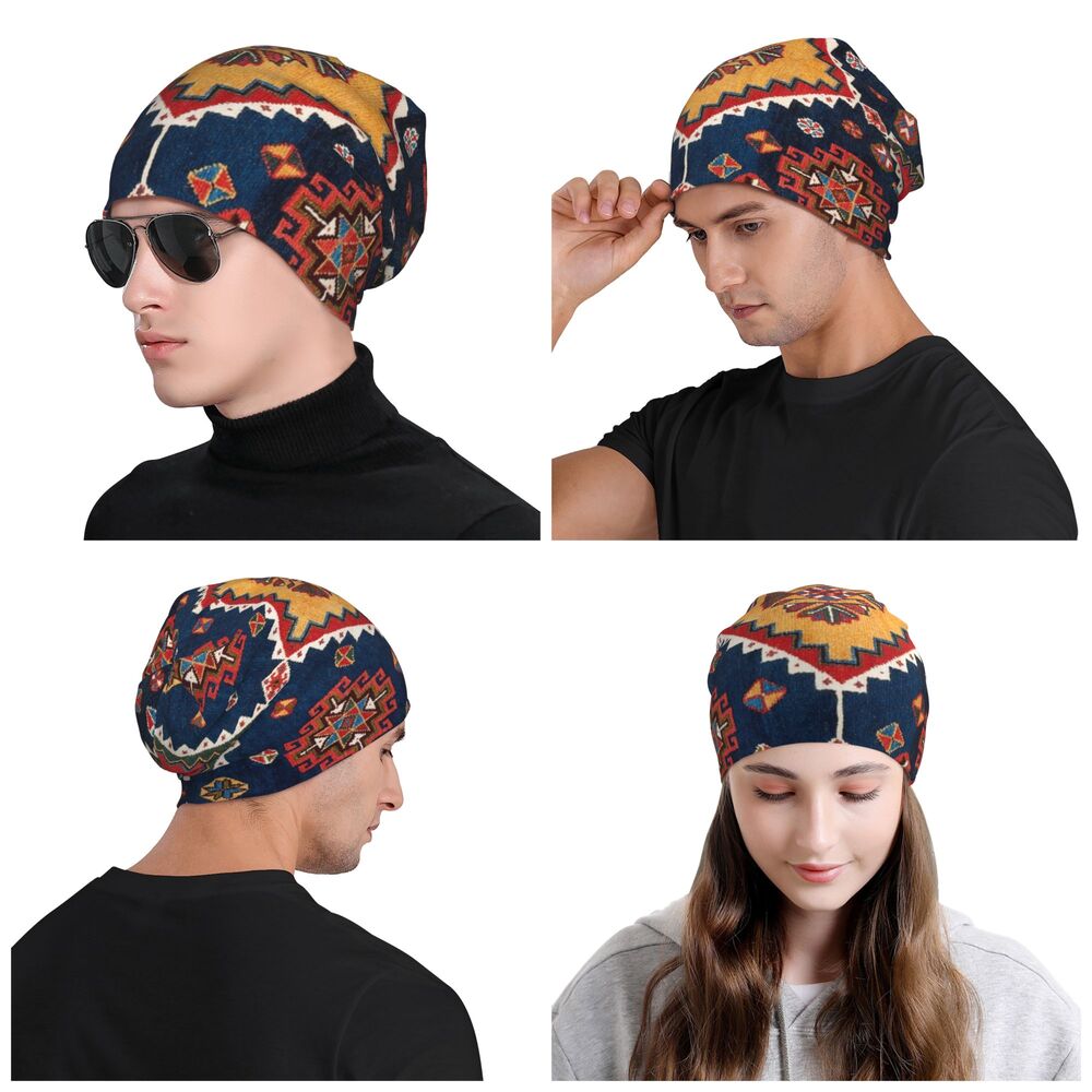 Custom Persian Kilim Print Skullies Beanies Caps Cool Warm Knitted Hats Unisex Bohemian Geometric Ethnic Style Bonnet Hats