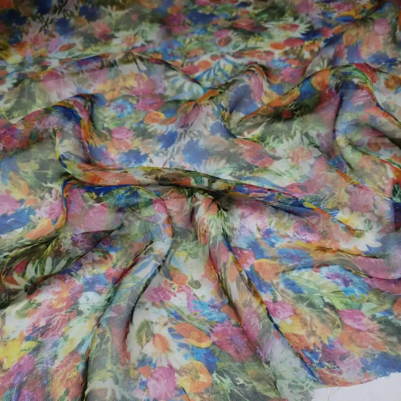 Pure Silk 100% Fabric On Sale Bohemian Floral Chiffon Style Width 135cm Soft 6mm Dress Scarf Material