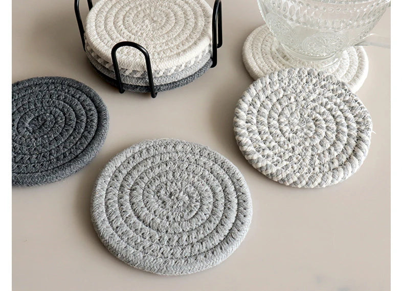 8Pcs/Set Cotton Rope Woven Round Coaster Set Mug Insulated Pad Boho Style Drink Coaster Tea Cup Mat For Coffee Home Decoration