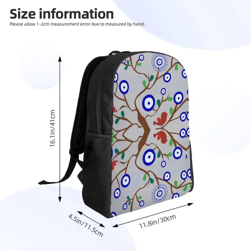 Custom Navy Blue White Mediterranean Evil Eye Mandala Pattern Backpacks Men Casual Bookbag for School College Bohemian Boho Bags