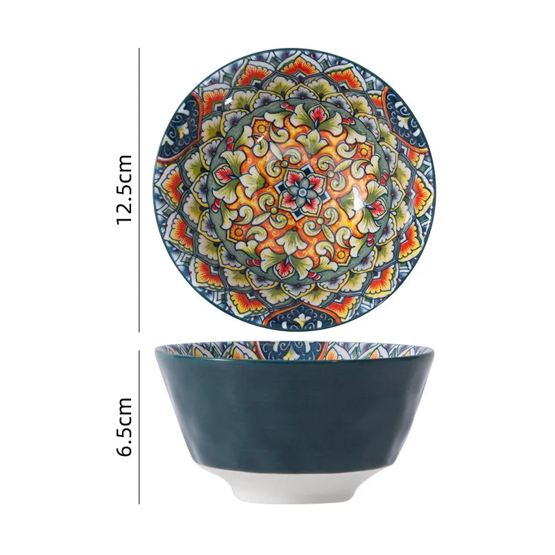 Retro Ceramic Dinner Plates Set Bohemia Style Food Plate Household Tableware Set Breakfast Plates Salad Soup Bowls Dinnerware