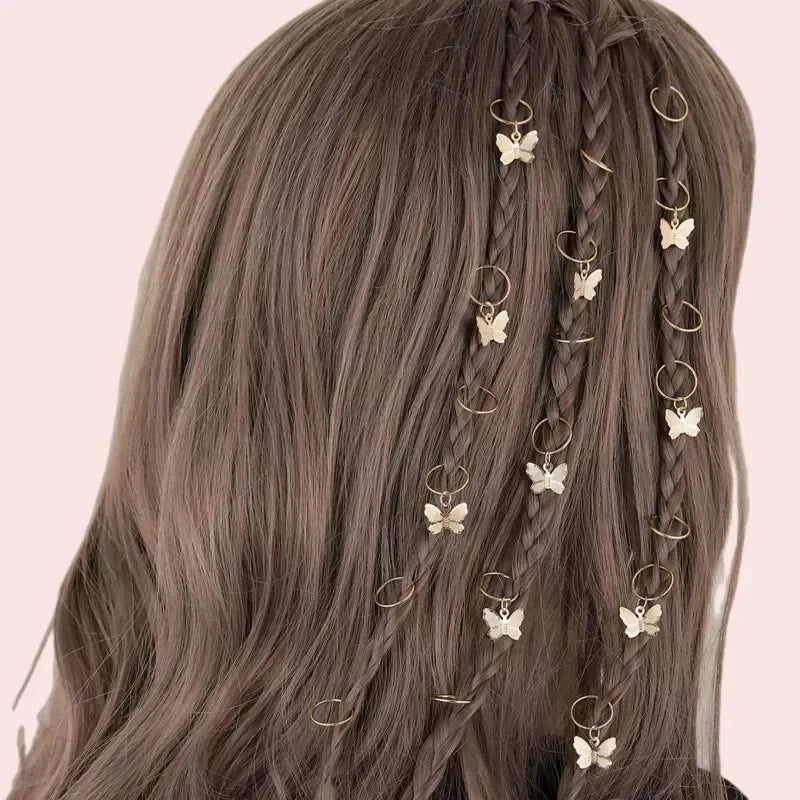 5-20pcs Boho Butterfly Hair Ring Dreadlocks Beads Hair Braid Rings Clips Dread Locks Hair Braiding Accessories