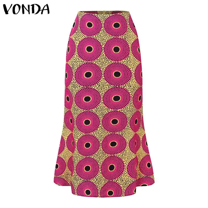 Plus Size 5XL VONDA Women Maxi Long Skirts 2024 Fashion Elegant Printed Skirts Office Casual Loose Ruffle Party Bottoms Baggy