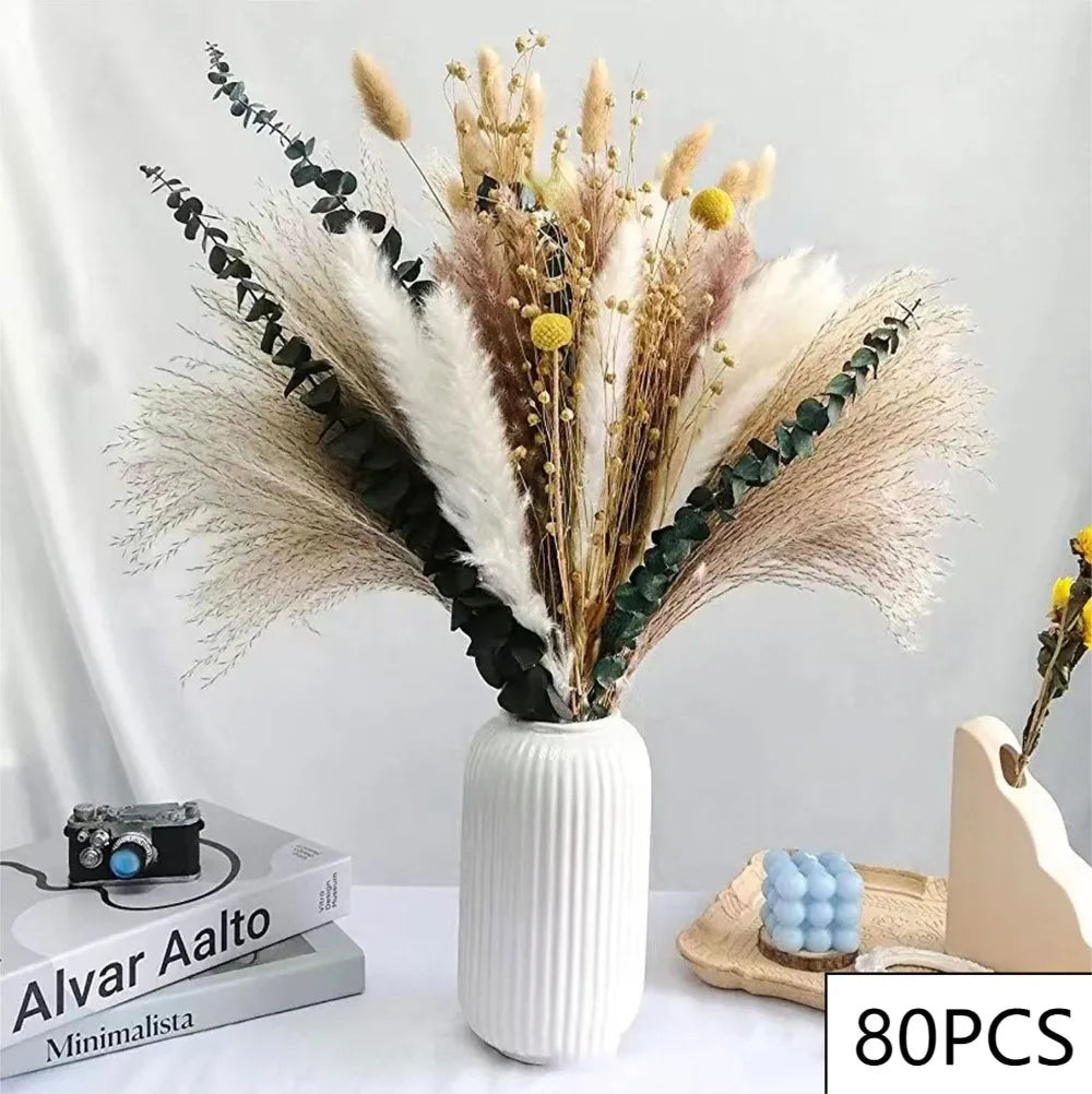 Natural Dried Pampas Grass Flowers Bouquet for Christmas Decoration Reed Eucalyptus Boho Home Decor DIY Making Craft Accessories
