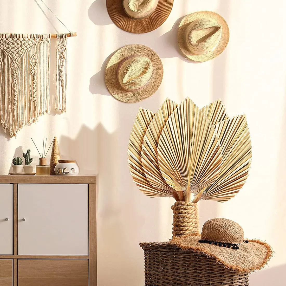 5Pcs Natural Dried Palm Leaves Tropical Dried Palm Fans Boho Dry Leaves Decor for Home Kitchen Wedding