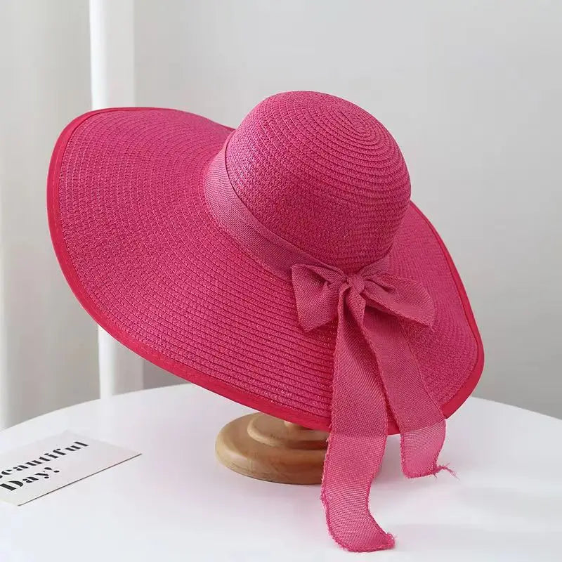 wide brim Straw Hat for Women Wholesale female dome straw hat visor foldable beach hat lady sun hat summer French retro topper