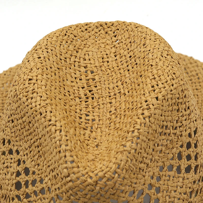 Hollow Men Raffia straw hat Straw Cowboy Hats Western Beach Felt Sun hats Party Cap for Girl Women summer jazz straw hat