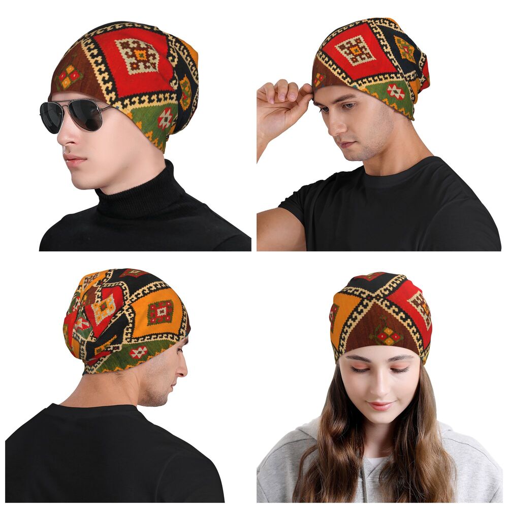 Custom Persian Kilim Print Skullies Beanies Caps Cool Warm Knitted Hats Unisex Bohemian Geometric Ethnic Style Bonnet Hats