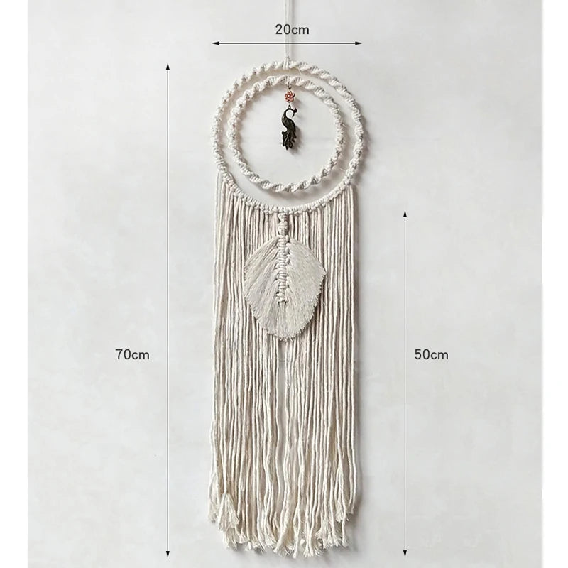 Macrame Wall Hanging Tapestry Dreamcatcher Hand-Woven Bohemia Tassel Curtain Tapestry Wedding Backgrou Boho Decor
