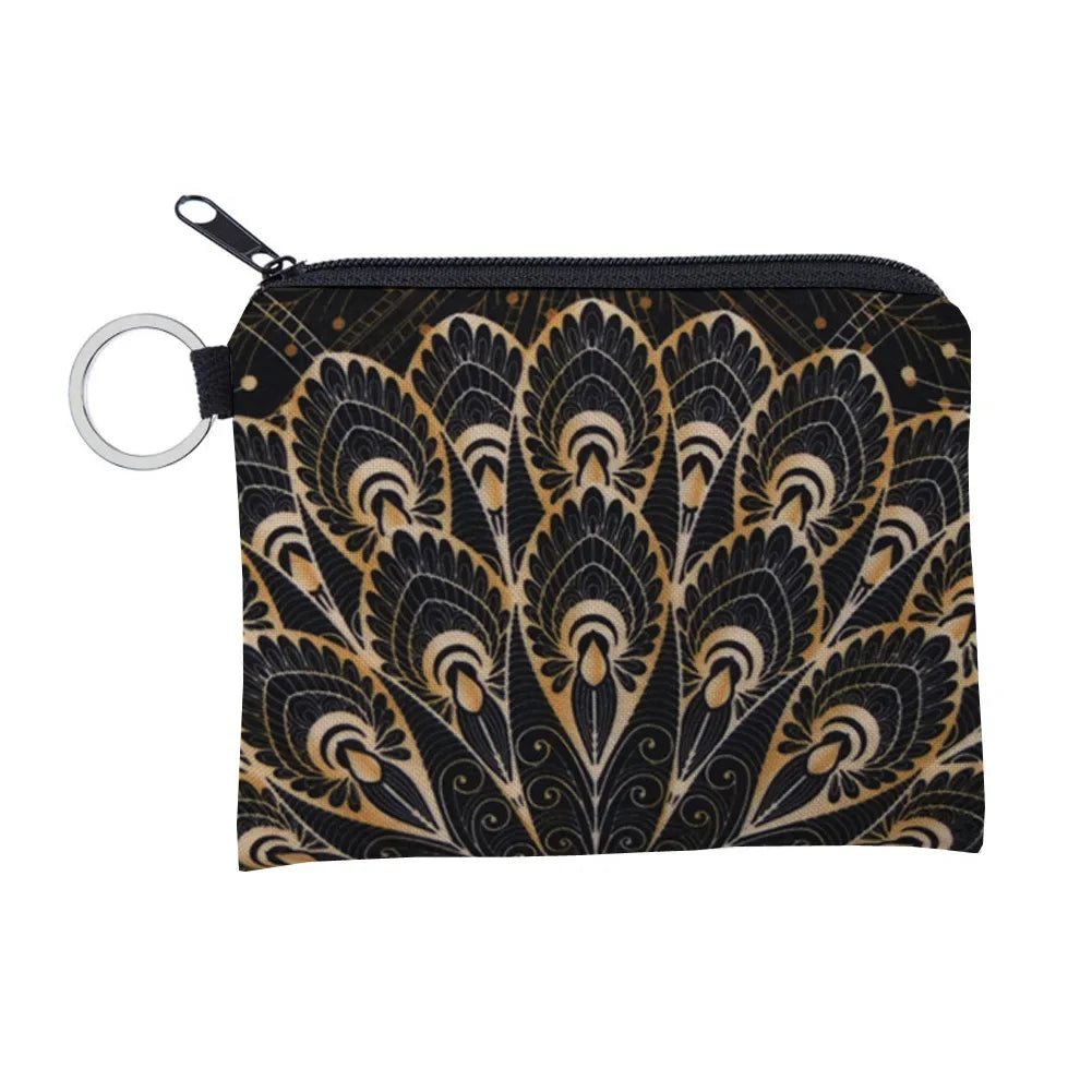 Bohemian Style Small Coin Purse Mini Wallet Coin Bag Datura flower pattern Print Waterproof with Zipper Keys Wallets for Women