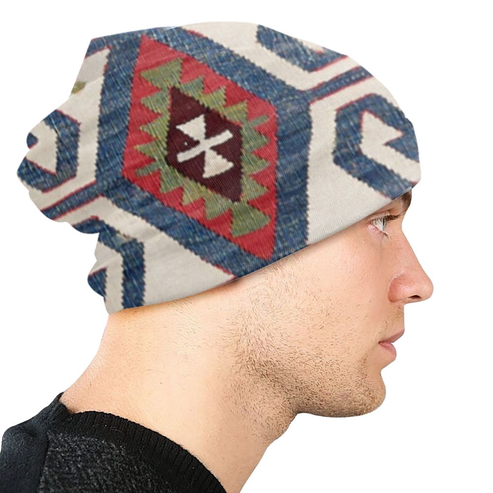 Custom Persian Kilim Print Skullies Beanies Caps Cool Warm Knitted Hats Unisex Bohemian Geometric Ethnic Style Bonnet Hats