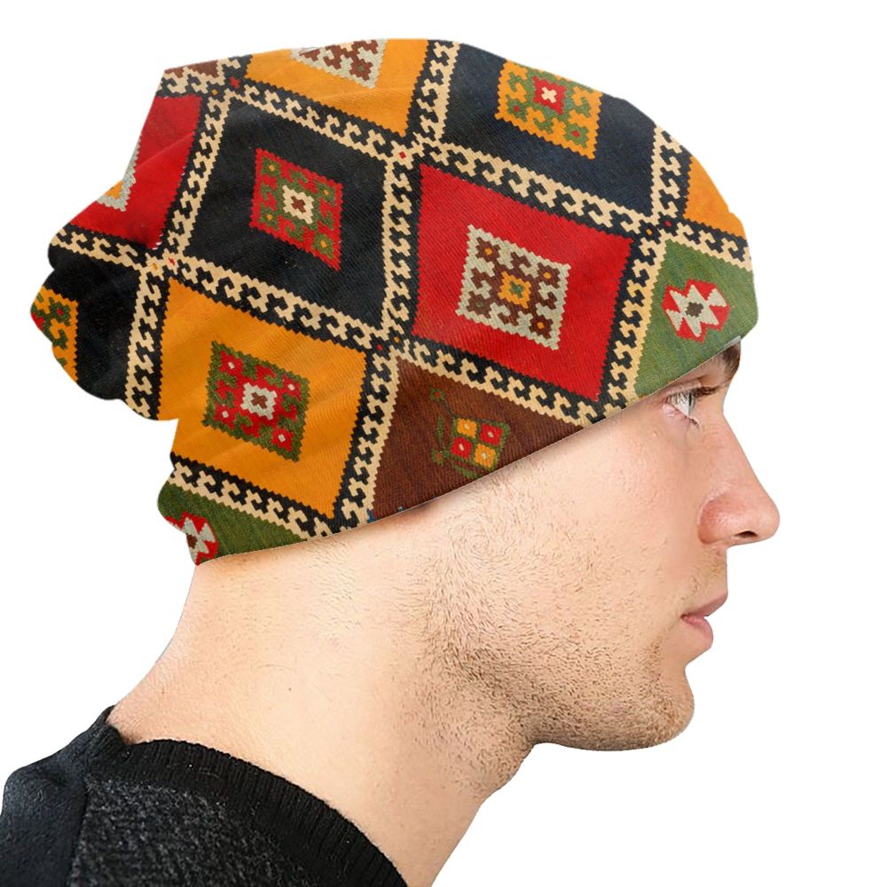 Custom Persian Kilim Print Skullies Beanies Caps Cool Warm Knitted Hats Unisex Bohemian Geometric Ethnic Style Bonnet Hats