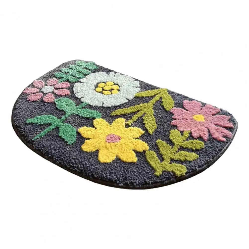 Bathroom Rugs Boho Flower Cartoon Panda Pattern Semicircle Floor Mat Thick Water Absorbent Non-slip Rug for Bathroom Kitchen