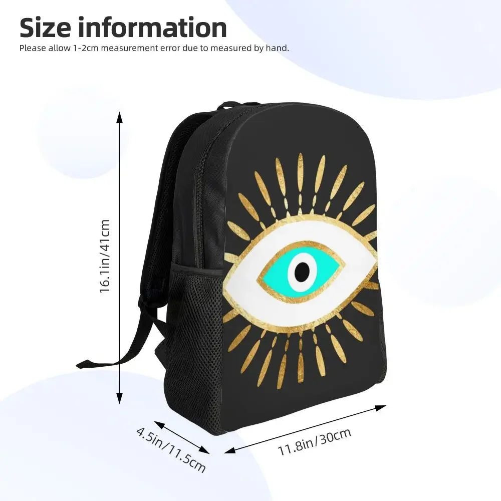 Custom Navy Blue White Mediterranean Evil Eye Mandala Pattern Backpacks Men Casual Bookbag for School College Bohemian Boho Bags