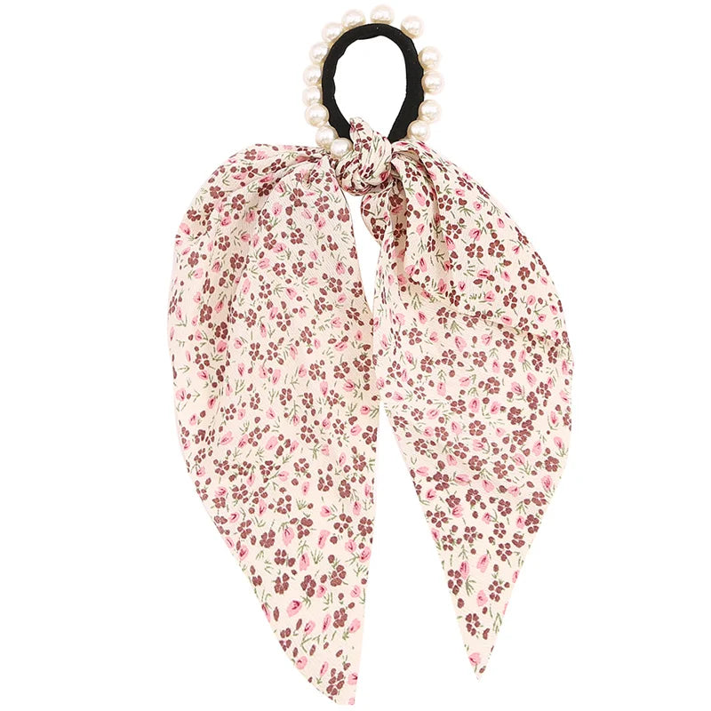 Bohemian Fashion Flower Printed Satin Elastic Long Ribbon Hair Bands Ponytail Scarf Hair Tie Women Scrunchies Hair Accessories