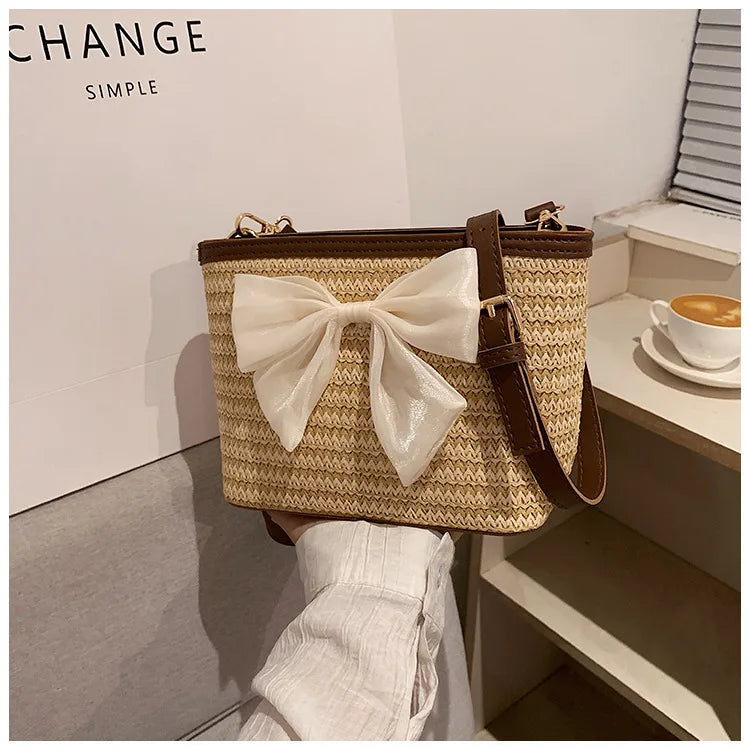 2024 New Woven Bag Women's Summer Versatile Crossbody Beach Resort Bag Mini Bohemian Phone Wallet Bucket Bag
