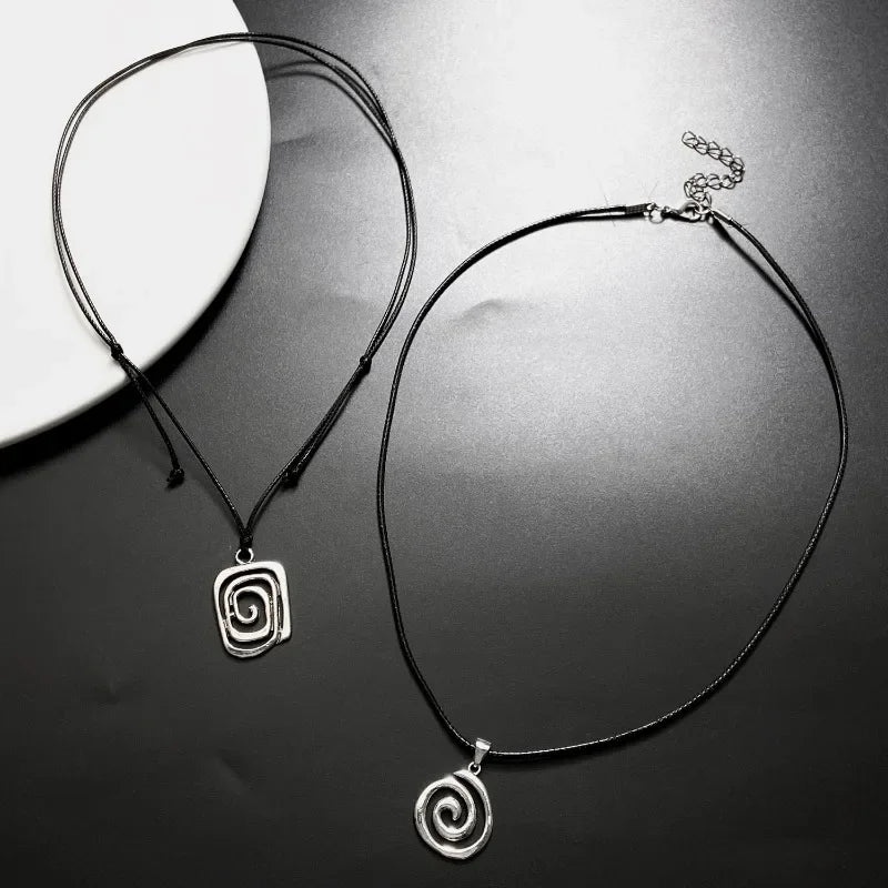 Vintage Spiral Vortex Pendant Necklace Hand-woven Leather Rope Necklace for Women Boho Goth Necklace Fashion 2023 Y2K Jewelry