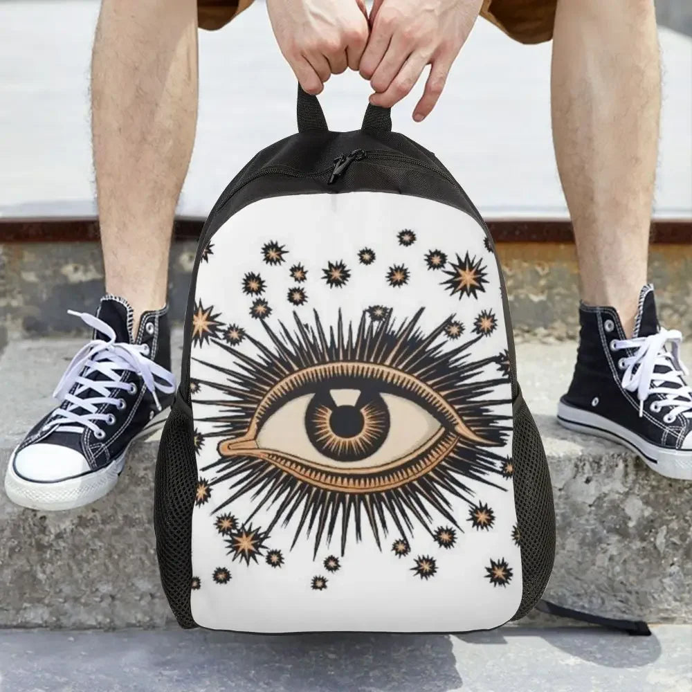 Custom Navy Blue White Mediterranean Evil Eye Mandala Pattern Backpacks Men Casual Bookbag for School College Bohemian Boho Bags