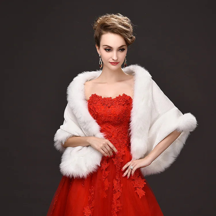 Luxury Faux Fur Scarf Cape Winter Warm Bolero Bridal Poncho Elegant Soft Mink Female Wedding Cloak Jacket E162