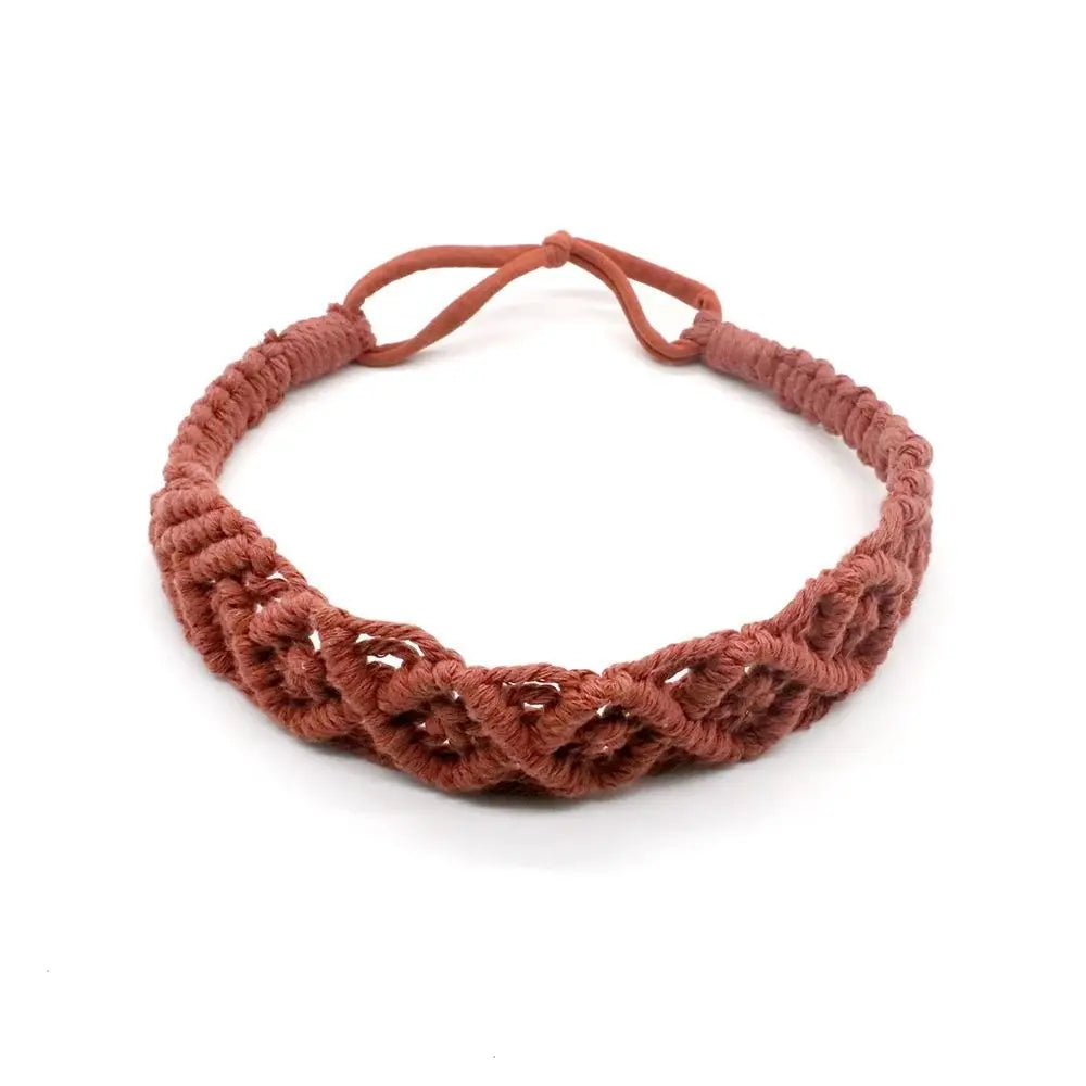 Cute Ethnic Style Flower Turban Headwrap Braided Rope Bohemian Headband Macrame Hair Band Women Hair Scarf Crochet Bandana