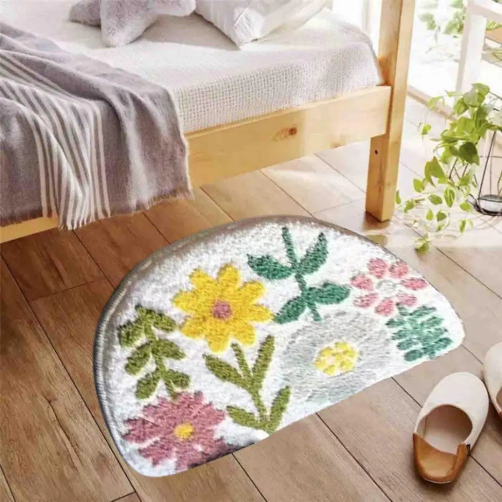 Bathroom Rugs Boho Flower Cartoon Panda Pattern Semicircle Floor Mat Thick Water Absorbent Non-slip Rug for Bathroom Kitchen