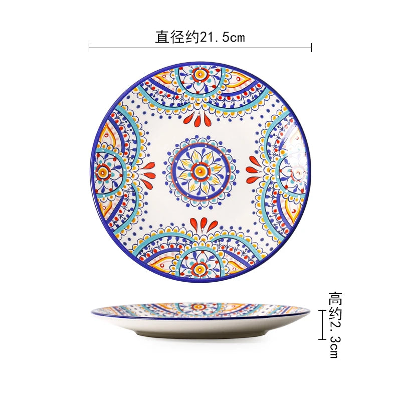 Creative Boho Ceramic Plate European Classical Painted Steak Pasta Dinner Plates Restaurant Hotel Serving Tray Home Tableware