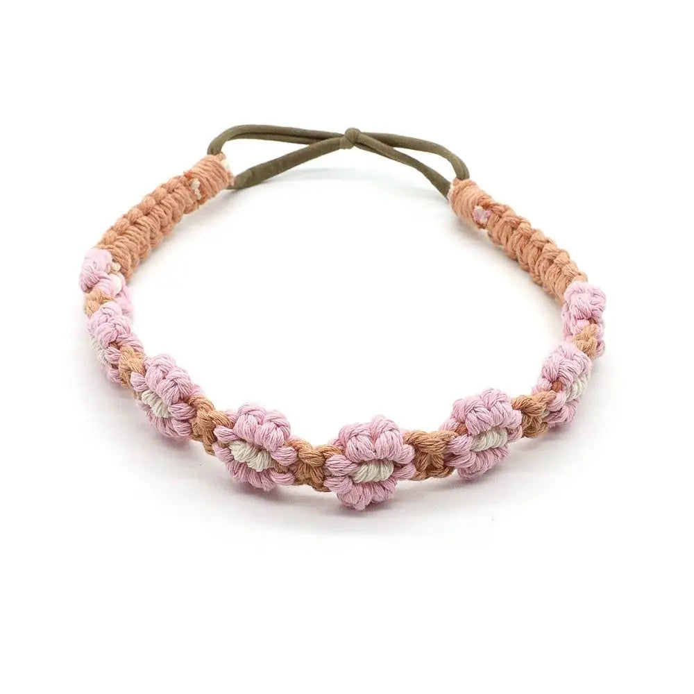 Cute Ethnic Style Flower Turban Headwrap Braided Rope Bohemian Headband Macrame Hair Band Women Hair Scarf Crochet Bandana