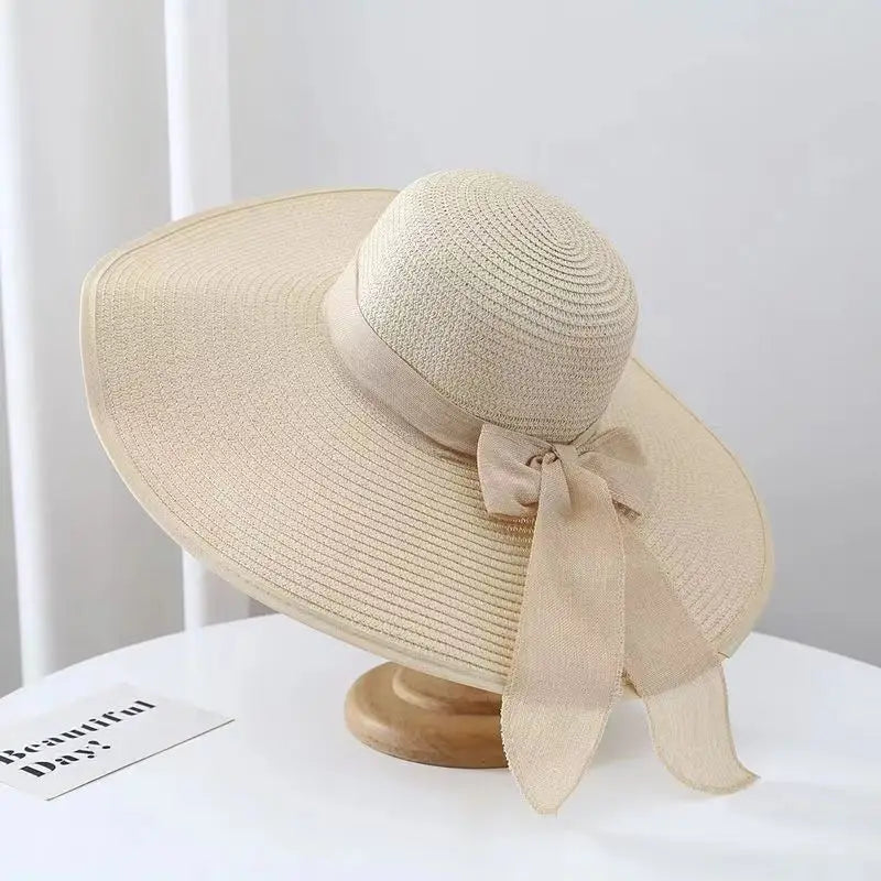 wide brim Straw Hat for Women Wholesale female dome straw hat visor foldable beach hat lady sun hat summer French retro topper