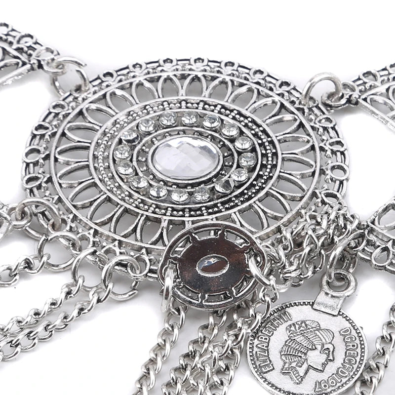 Gypsy Afghan Coin Ethnic Waist Belly Chains Hollow Moon Crystal Flower Long Tassel Moroccan Belts Indian Sexy Body Chain Jewelry