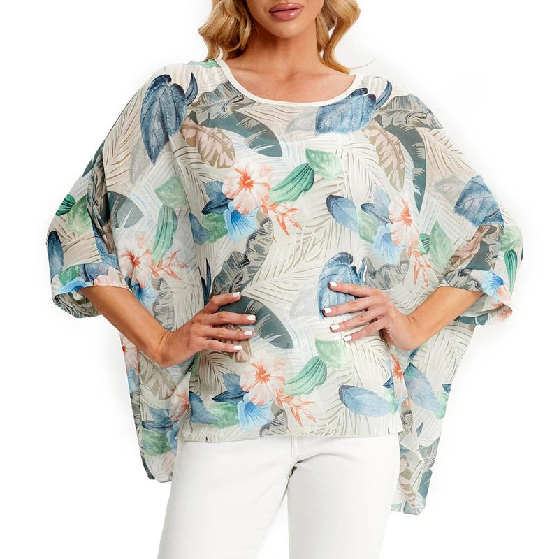 BHflutter Blouse Plus Size 2022 New Batwing Casual Summer Blouse Women Boho Chiffon Shirt Top Shirt Women