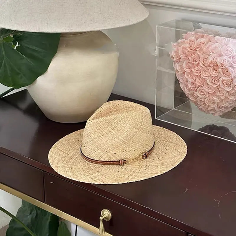 Fashion Vintage Raffia Straw Jazz Hats For Women Men Caps Summer Beach Casual Fedora Hat Jazz Hat Elegant Sunhat Chapeau Enfant
