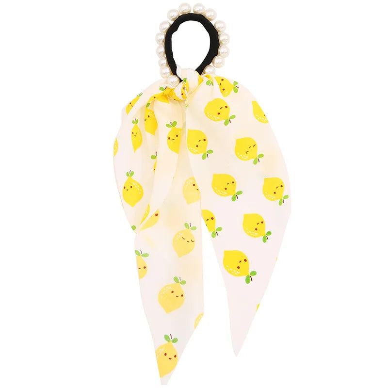 Bohemian Fashion Flower Printed Satin Elastic Long Ribbon Hair Bands Ponytail Scarf Hair Tie Women Scrunchies Hair Accessories