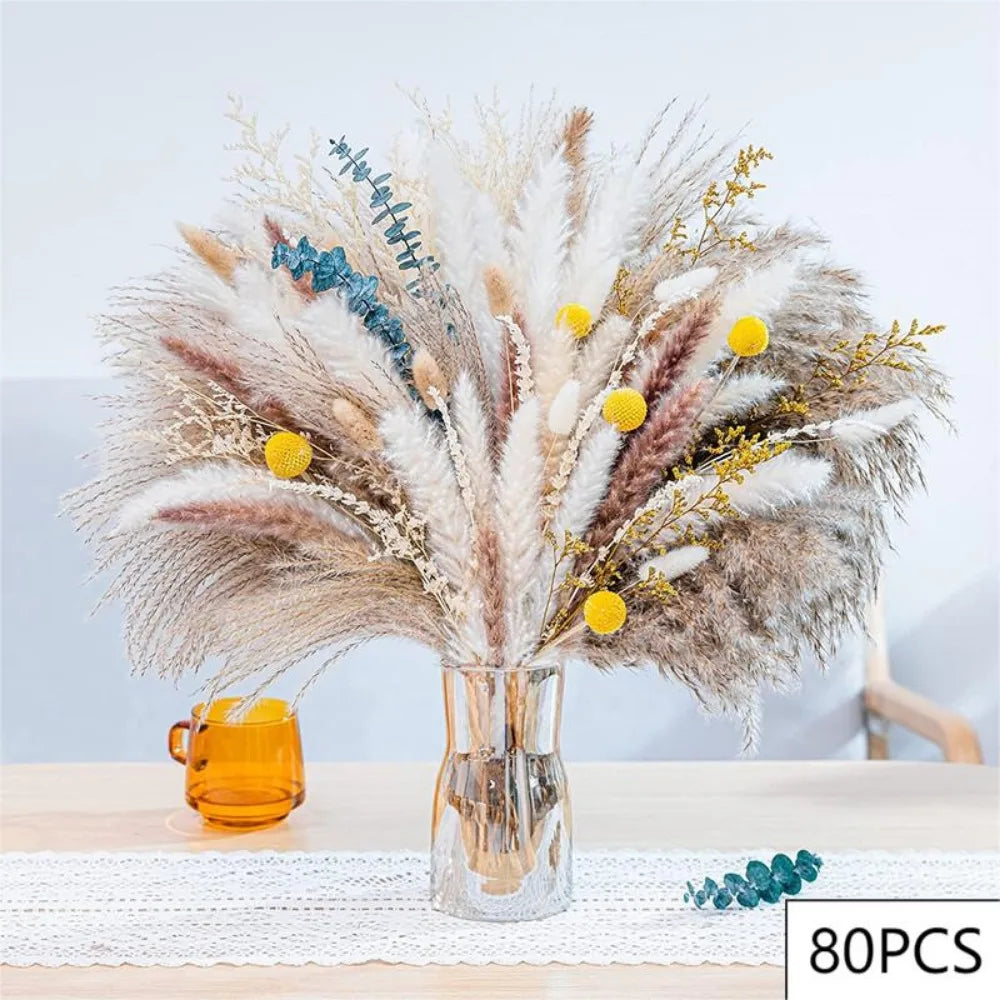 Natural Dried Pampas Grass Flowers Bouquet for Christmas Decoration Reed Eucalyptus Boho Home Decor DIY Making Craft Accessories