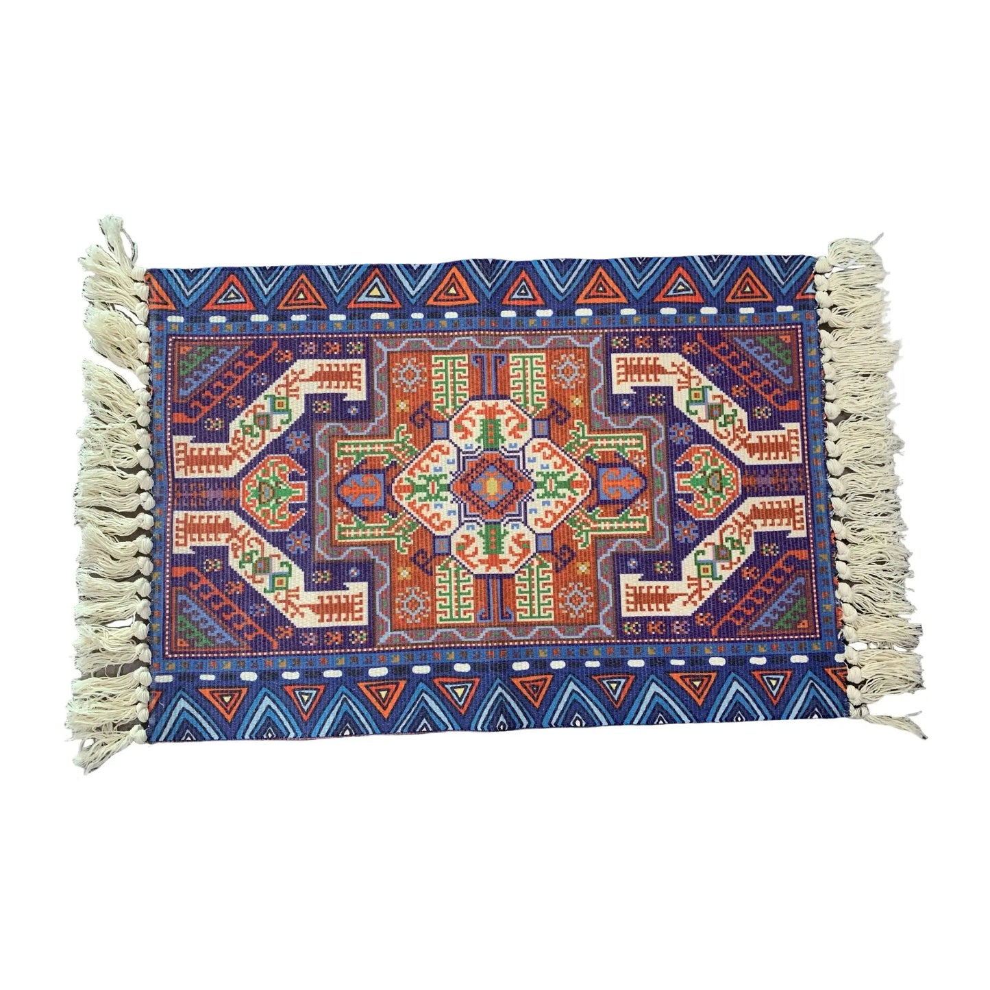 Small Throw Boho Bathroom Rug for Bath, Cotton Woven Area Carpet with Tassel for Entryway Kitchen Sink Front Door