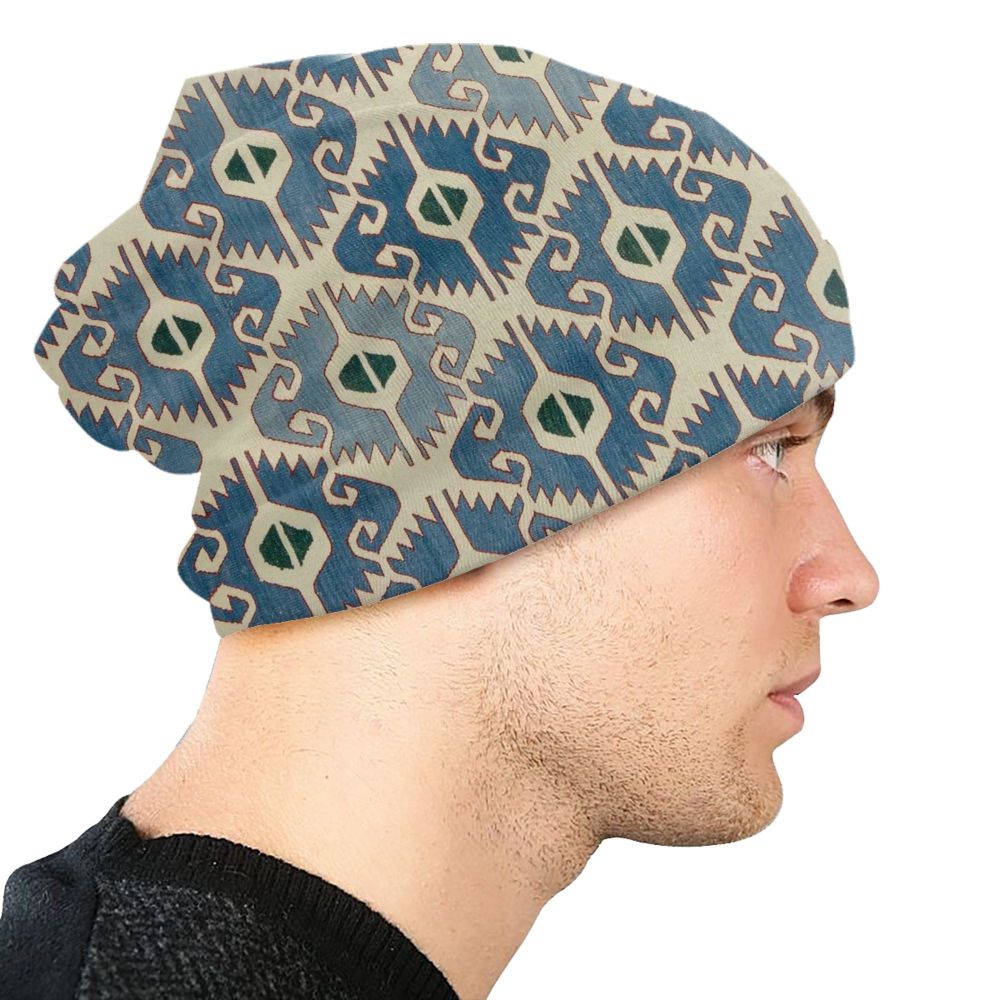 Custom Persian Kilim Print Skullies Beanies Caps Cool Warm Knitted Hats Unisex Bohemian Geometric Ethnic Style Bonnet Hats