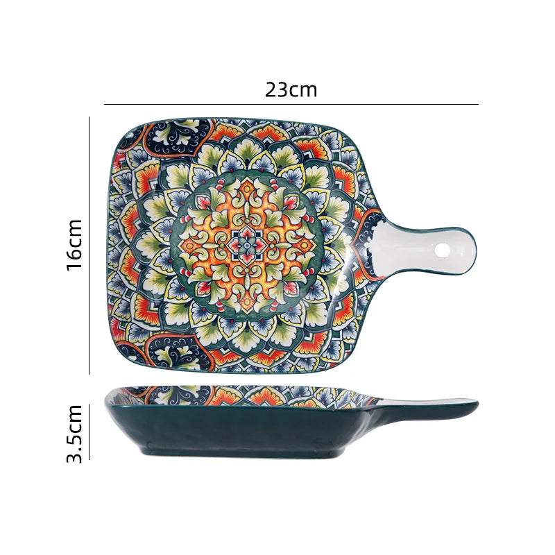 Retro Ceramic Dinner Plates Set Bohemia Style Food Plate Household Tableware Set Breakfast Plates Salad Soup Bowls Dinnerware