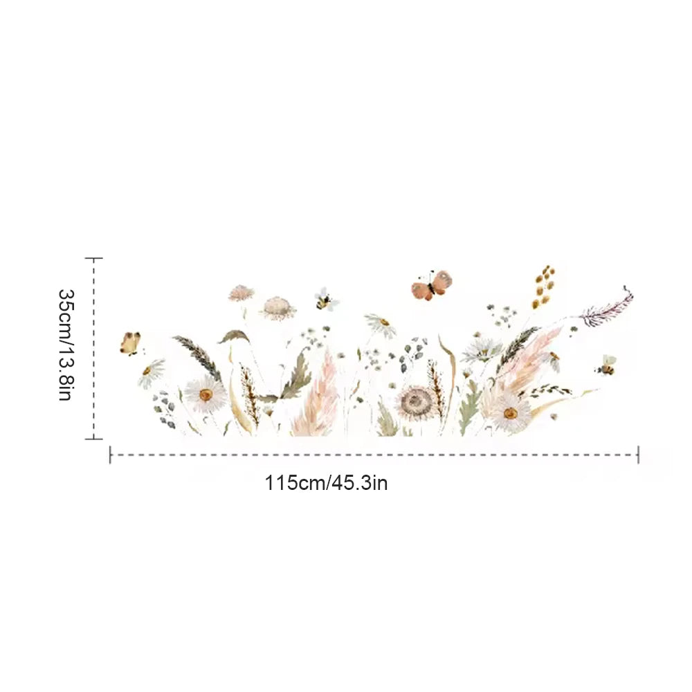 Boho Wildflowers Wall Stickers for Kitchen Glass Backsplash, Botanical Wall Border, Peel and Stick, Dining Room Decoration