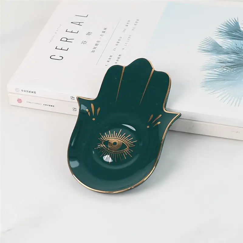 1pc Evil Eye Jewelry Tray Dish Holder Soap Plate Eye Of The Devil Storage Tray Ceramic Buddhist Hand Display Tray For Candle Key