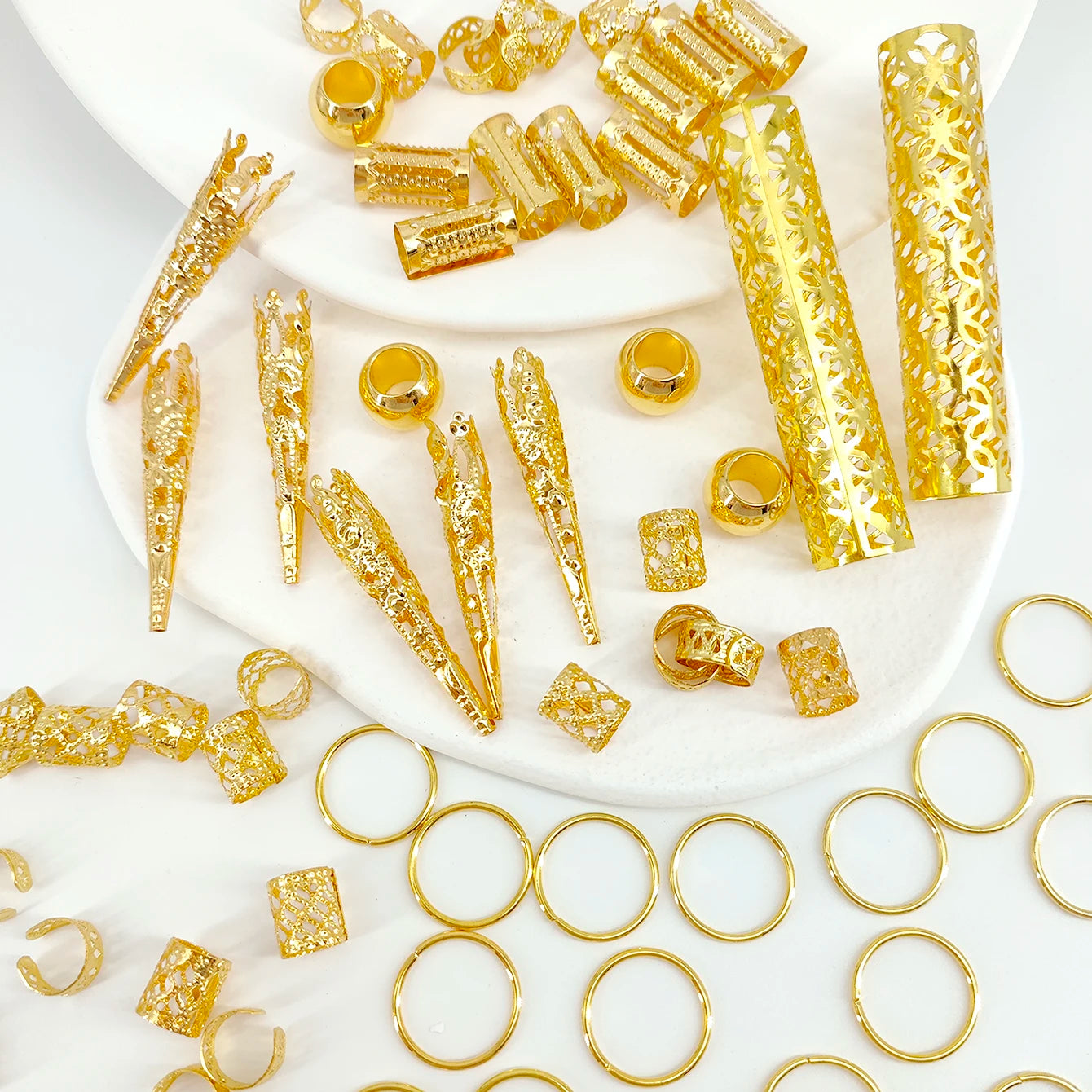 102pcs boho Hollow Braids Hair Rings Metal Dreadlock Hair Cuff Pins Different Length Hair Barrettes For Women Hair Accessories