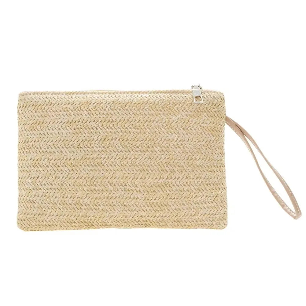 Bohemian Elegant Straw Handbag Beach Handmade Woven Women's Clutch Pure Colour Wallet Mobile Phone Coin Storage Bag